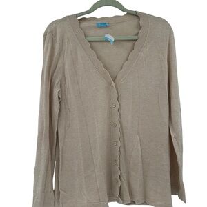 NEW J McLaughlin Tan Brown Scallop Hem Cardigan Cashmere Blend size medium